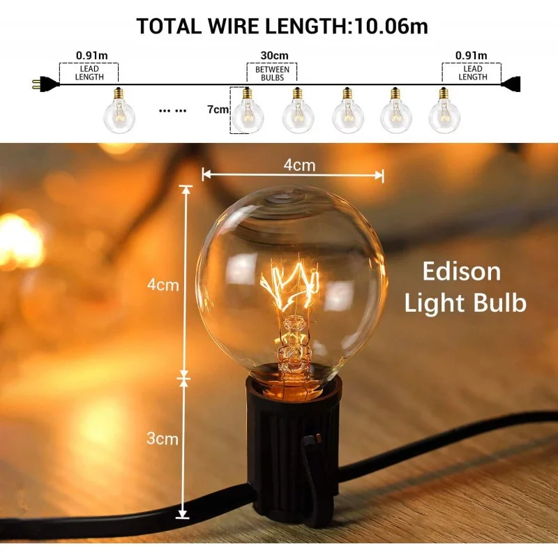 Guirlande guinguette 10 m blanc chaud IP65 raccordable